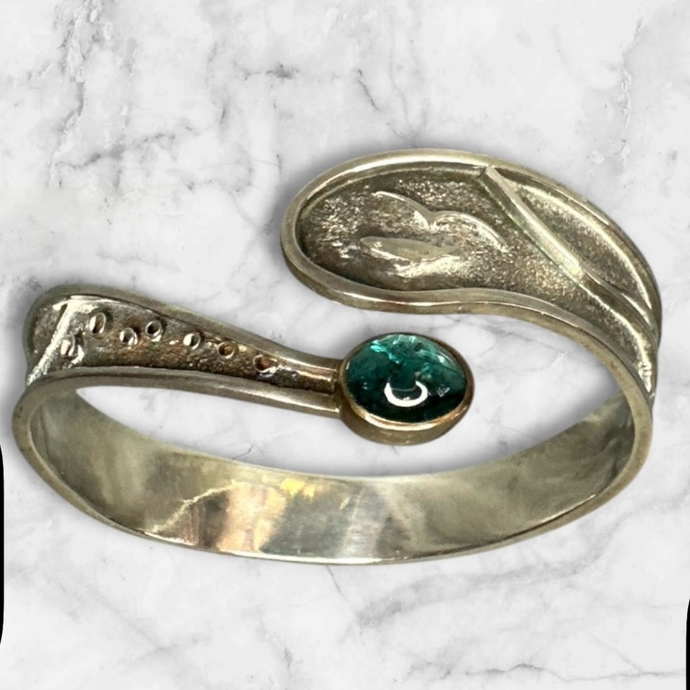 Prince Edward Island 14k sterling silver marked,blue tourmaline cuff bracelet